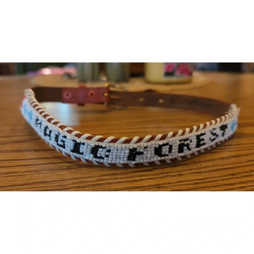 NOS Magic Forest Lake George NY Novelty Beaded Leather Belt Kids Youth Adult 24